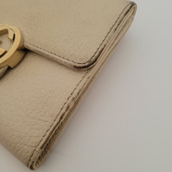 Gucci Interlocking Grain Leather Card Wallet Medium Bifold Cream Designer Unisex - Picture 12 of 12